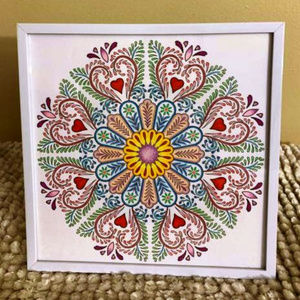 Hand Colored Mandala Wall Art  in White Frame